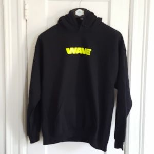 Men's Black Wave Pull Over Hoodie Sweat Shirt